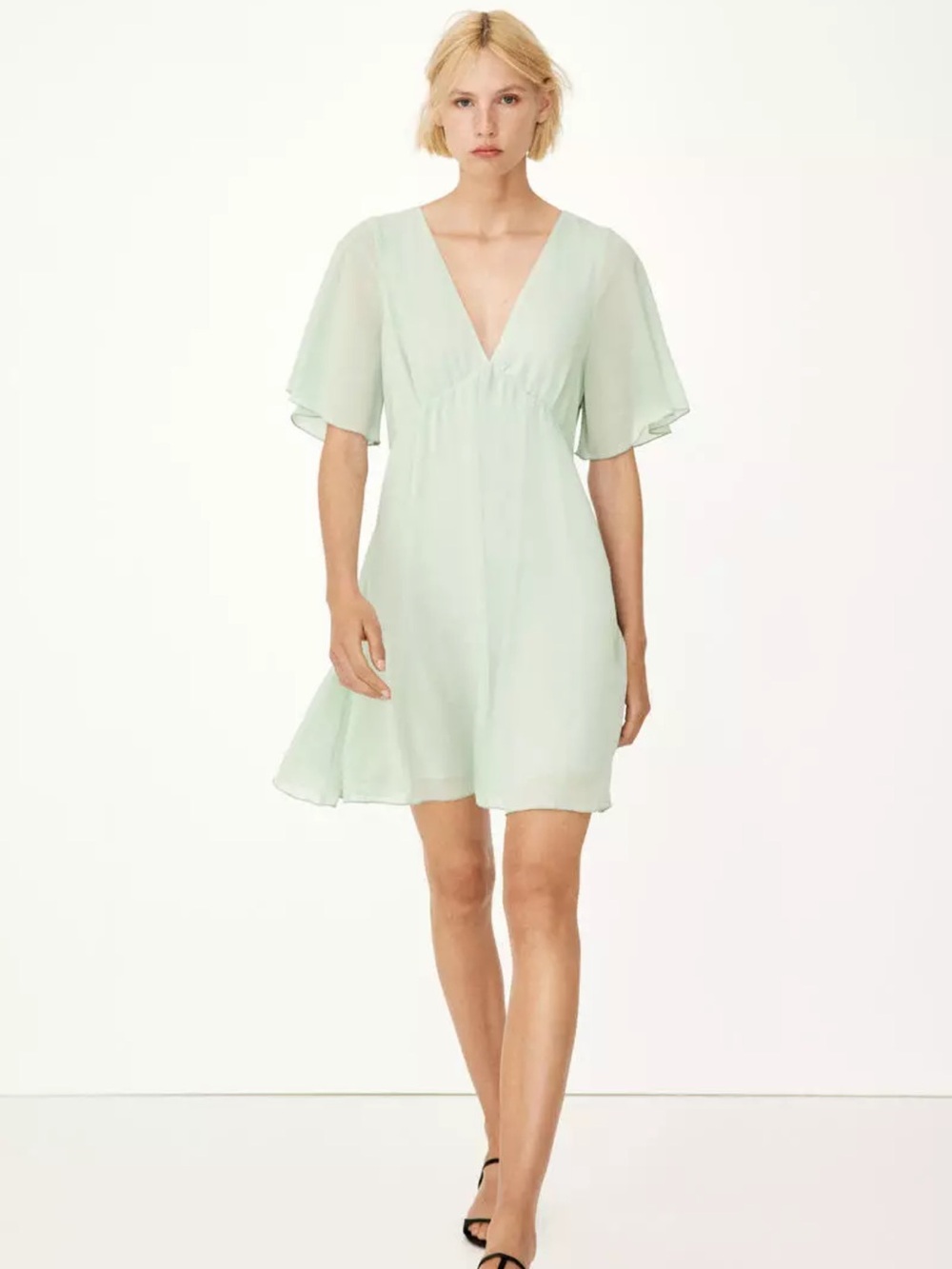 H&M Mint Green V-Neck Flutter Sleeve Mini Dress - L - NWT - Picture 3 of 4